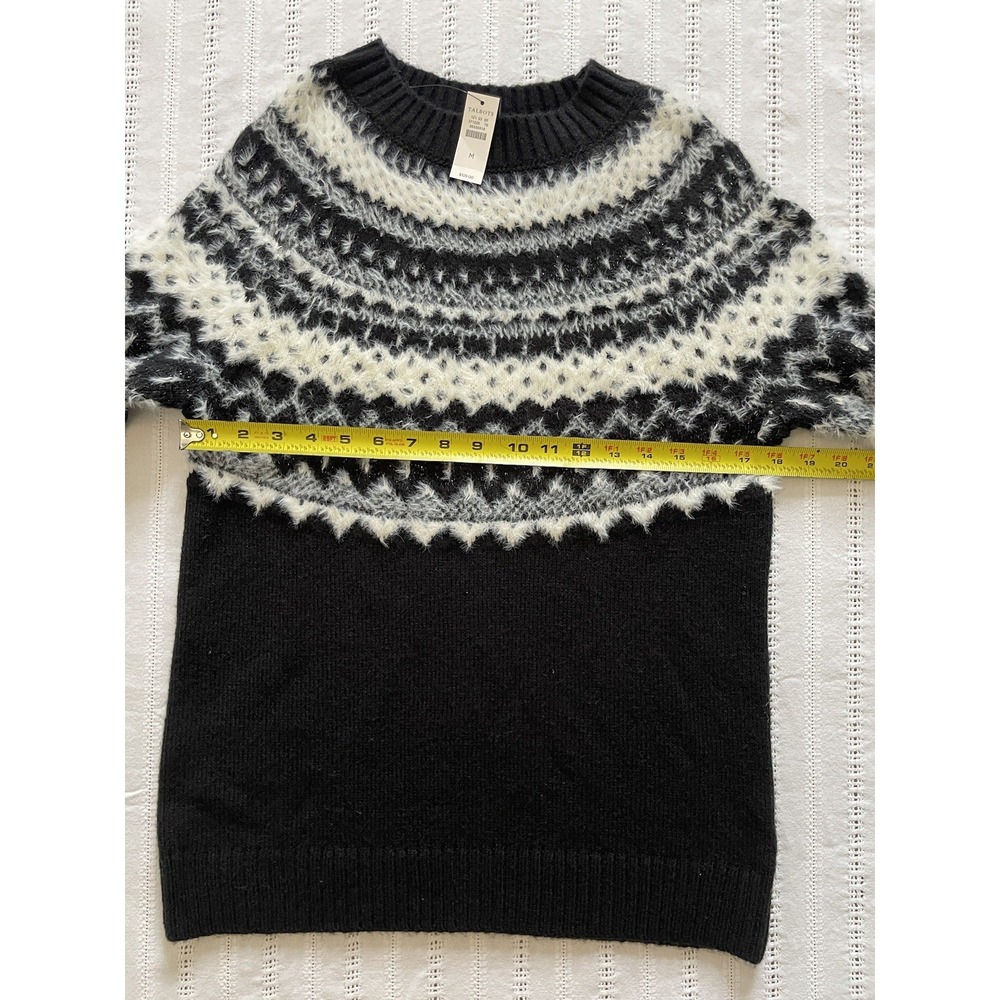 Talbots NWT Fair Isle Fuzzy Long Sleeve Black White Sweater. Size Medium.‎ - Picture 10 of 11
